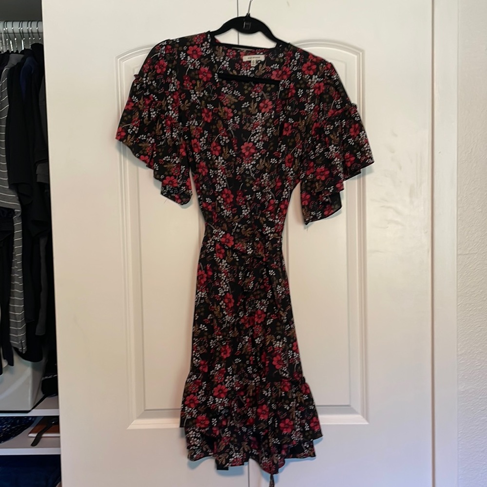 Black and red floral wrap dress by max studio